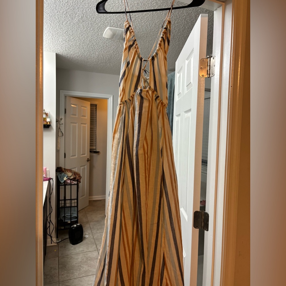 O'Neill Cream and Blue Spaghetti Strap Sundress Resort Wear Maxi